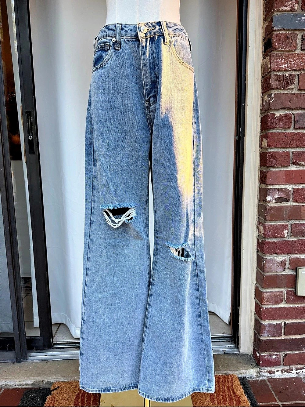 Princess Polly Baggy Wide-Leg Distressed Jeans